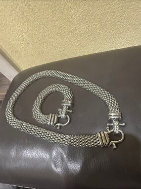 Men's Silver-Tone Chain Necklace and Bracelet Set - Designer Style